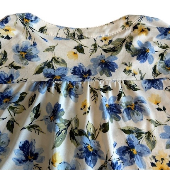 Perseption Concept Floral Ruffle Blouse Button Down Top Short Sleeve Size L‎ - Picture 14 of 16
